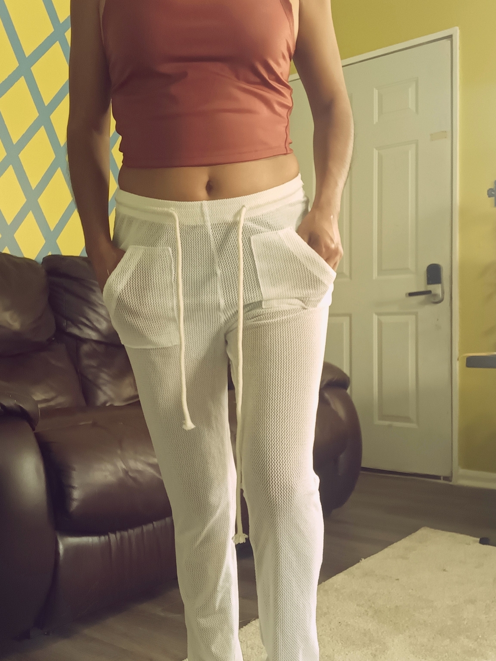 White Knit Drawstring Lounge Pants - Comfortable Everyday Wear